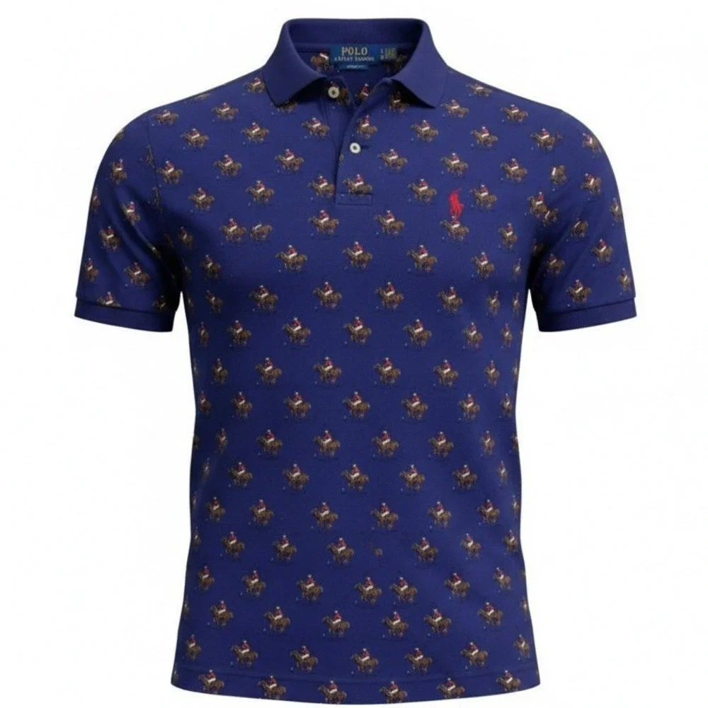 Polo Ralph Lauren Polo Men Small Blue All Over Pony Print Classic Fit Short Slee